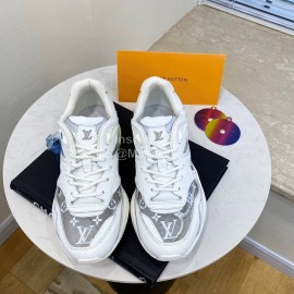 Lv Couple White Calf Leather Retro Sneakers