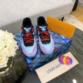 Lv Couple Calf Leather Retro Sneakers Purple