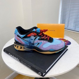 Lv Couple Calf Leather Retro Sneakers Purple