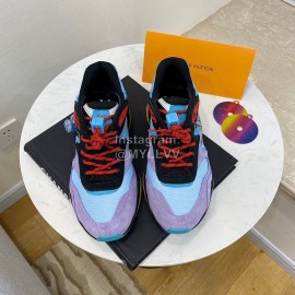 Lv Couple Calf Leather Retro Sneakers Purple