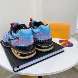 Lv Couple Calf Leather Retro Sneakers Purple