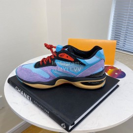 Lv Couple Calf Leather Retro Sneakers Purple