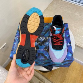 Lv Couple Calf Leather Retro Sneakers Purple