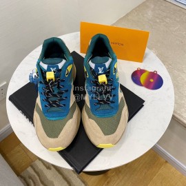 Lv Couple Calf Leather Retro Sneakers Green