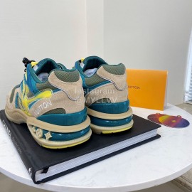 Lv Couple Calf Leather Retro Sneakers Green