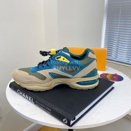 Lv Couple Calf Leather Retro Sneakers Green