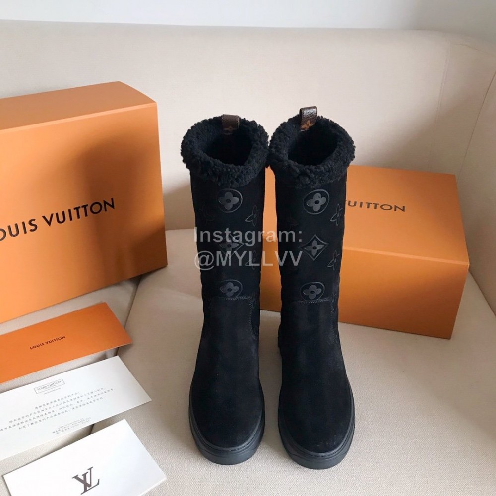 Lv Winter Black Suede Wool Boots