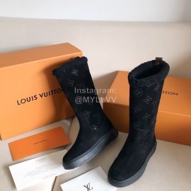 Lv Winter Black Suede Wool Boots