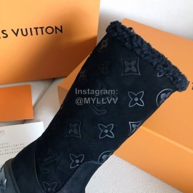 Lv Winter Black Suede Wool Boots