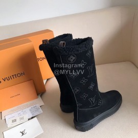 Lv Winter Black Suede Wool Boots