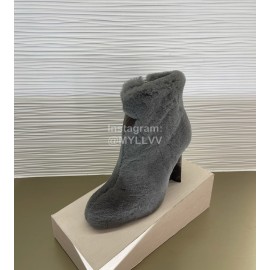 Lv Winter Rabbit Hair Thick High Heel Boots For Women Gray