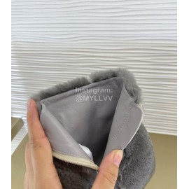 Lv Winter Rabbit Hair Thick High Heel Boots For Women Gray