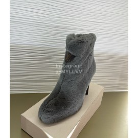 Lv Winter Rabbit Hair Thick High Heel Boots For Women Gray