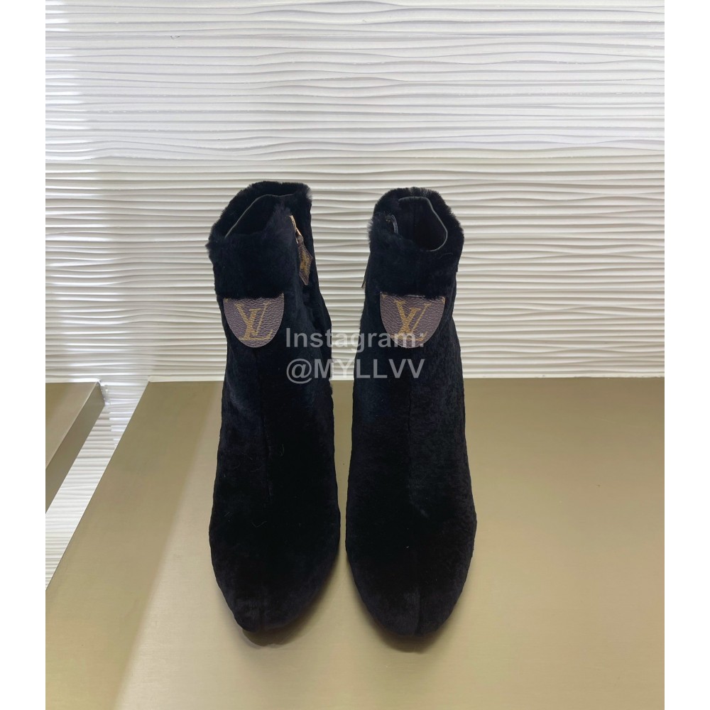 Lv Winter Rabbit Hair Thick High Heel Boots For Women Black