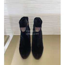 Lv Winter Rabbit Hair Thick High Heel Boots For Women Black