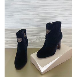Lv Winter Rabbit Hair Thick High Heel Boots For Women Black