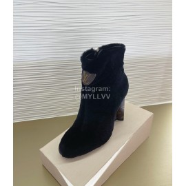 Lv Winter Rabbit Hair Thick High Heel Boots For Women Black