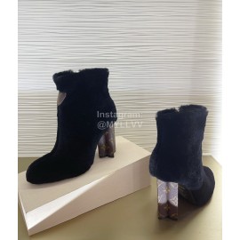 Lv Winter Rabbit Hair Thick High Heel Boots For Women Black