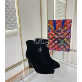 Lv Winter Rabbit Hair Thick High Heel Boots For Women Black
