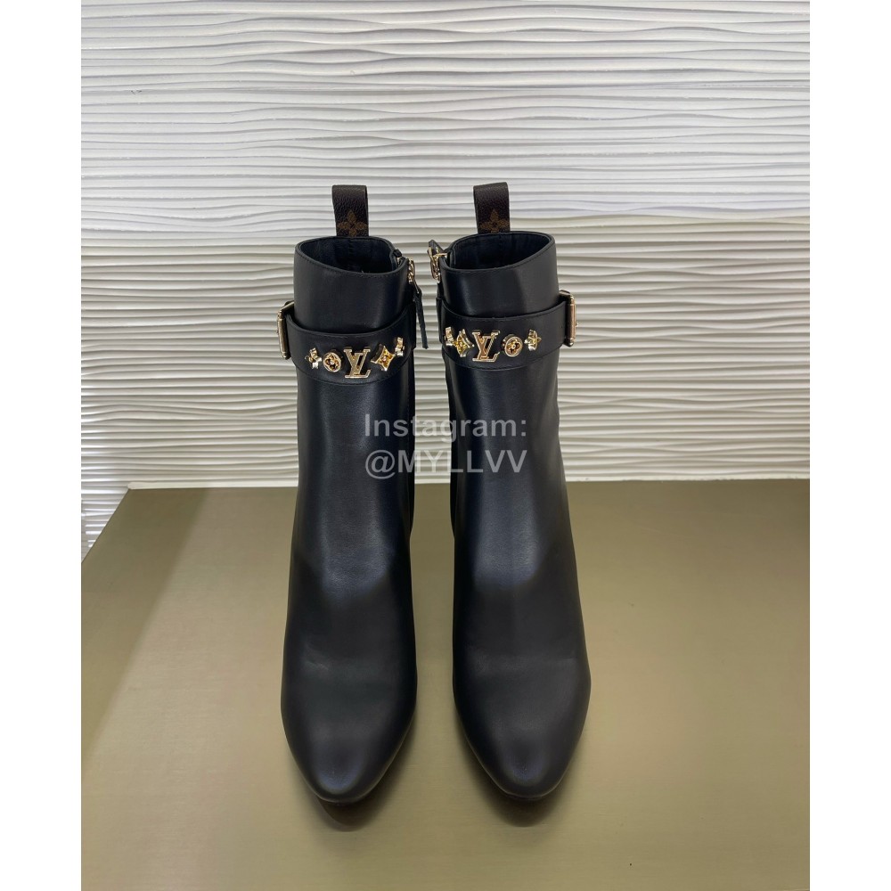 Lv Winter Cowhide Thick High Heel Boots For Women Black