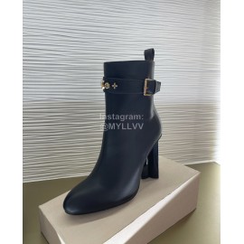 Lv Winter Cowhide Thick High Heel Boots For Women Black