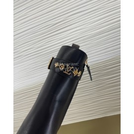 Lv Winter Cowhide Thick High Heel Boots For Women Black