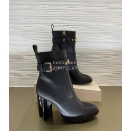 Lv Winter Cowhide Thick High Heel Boots For Women Black