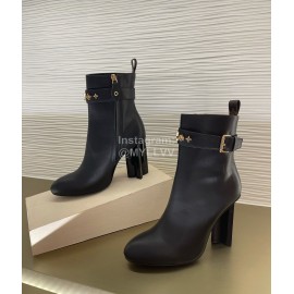 Lv Winter Cowhide Thick High Heel Boots For Women Black