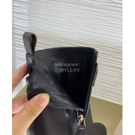 Lv Winter Cowhide Thick High Heel Boots For Women Black