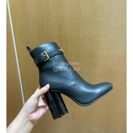 Lv Winter Cowhide Thick High Heel Boots For Women Black