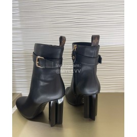Lv Winter Cowhide Thick High Heel Boots For Women Black