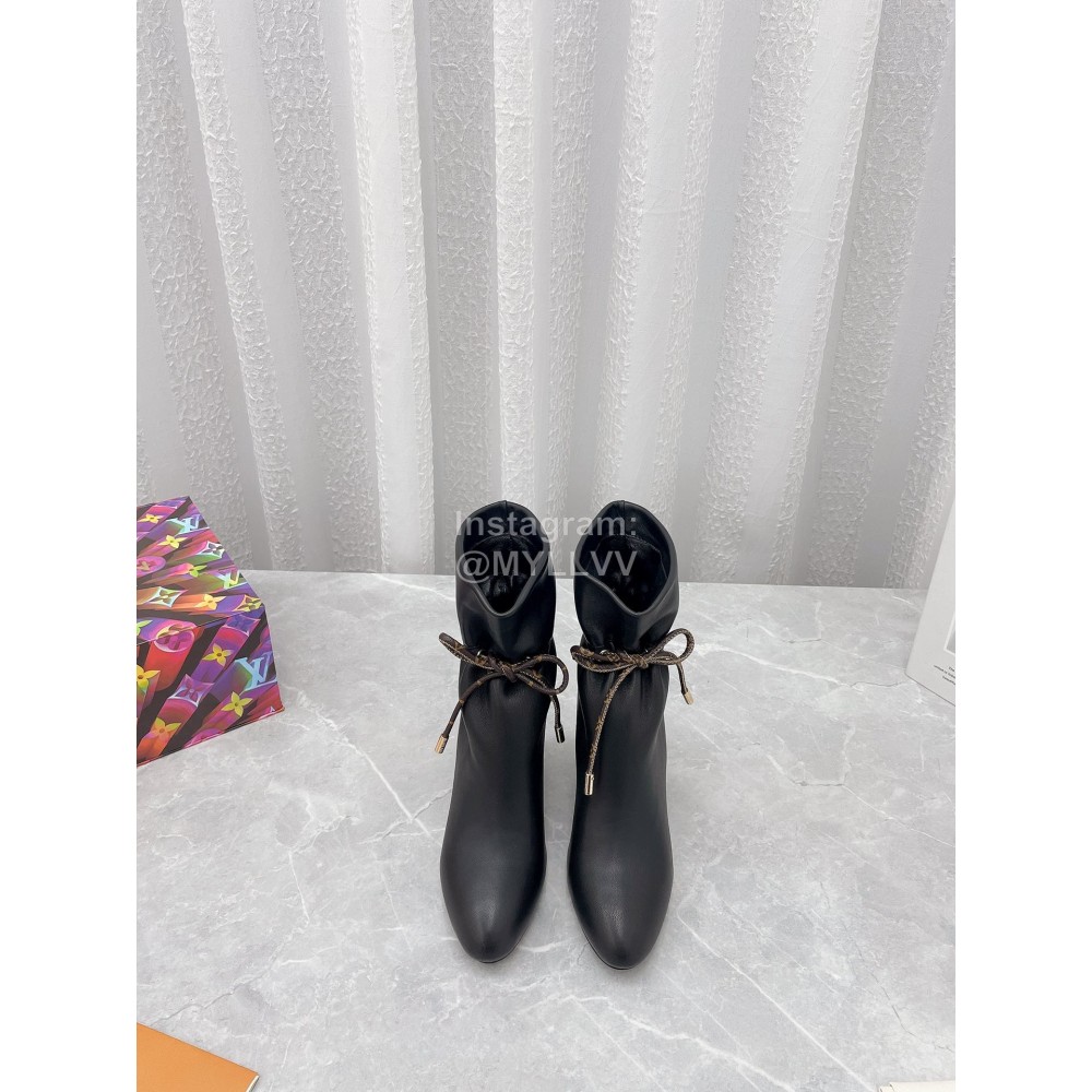 Lv Winter Soft Calf Thick High Heeled Boots For Women Black