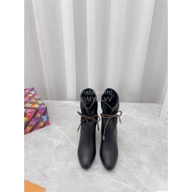 Lv Winter Soft Calf Thick High Heeled Boots For Women Black