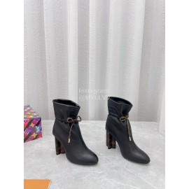 Lv Winter Soft Calf Thick High Heeled Boots For Women Black