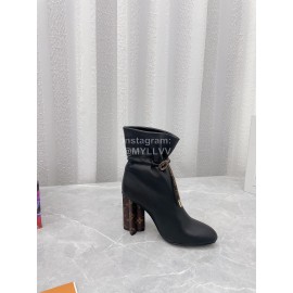 Lv Winter Soft Calf Thick High Heeled Boots For Women Black