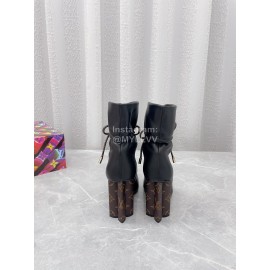 Lv Winter Soft Calf Thick High Heeled Boots For Women Black