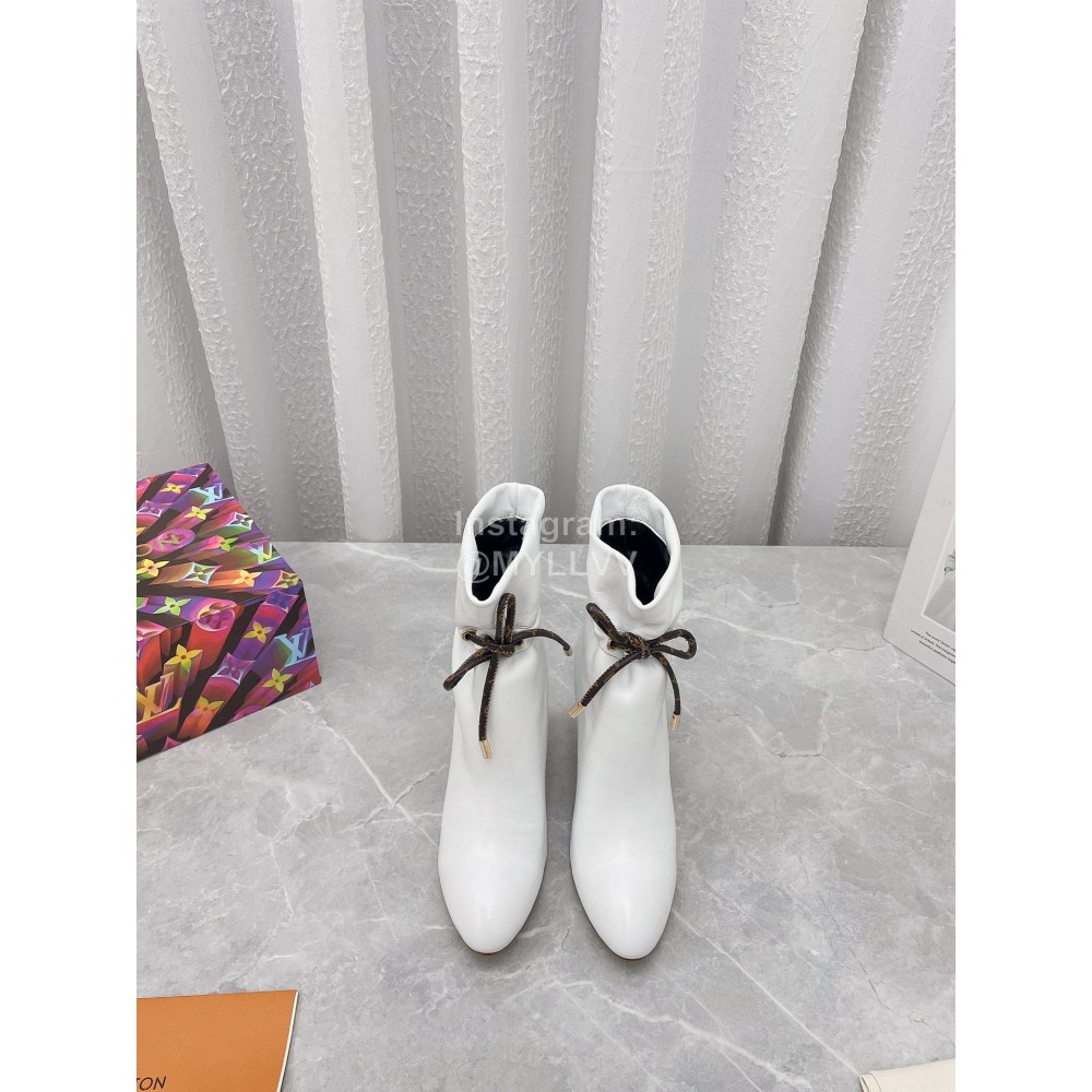 Lv Winter Soft Calf Thick High Heeled Boots For Women White