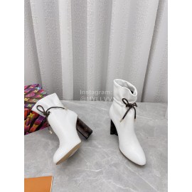 Lv Winter Soft Calf Thick High Heeled Boots For Women White