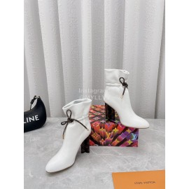 Lv Winter Soft Calf Thick High Heeled Boots For Women White