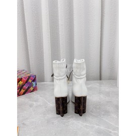 Lv Winter Soft Calf Thick High Heeled Boots For Women White