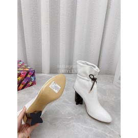 Lv Winter Soft Calf Thick High Heeled Boots For Women White