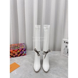 Lv Winter Soft Calf Thick High Heeled Long Boots For Women White