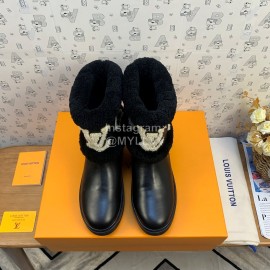 Lv Autumn Winter Cowhide Wool Boots For Women Black
