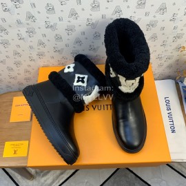 Lv Autumn Winter Cowhide Wool Boots For Women Black