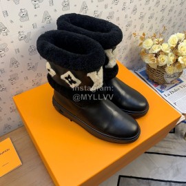 Lv Autumn Winter Cowhide Wool Boots For Women Black