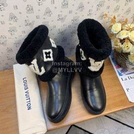 Lv Autumn Winter Cowhide Wool Boots For Women Black