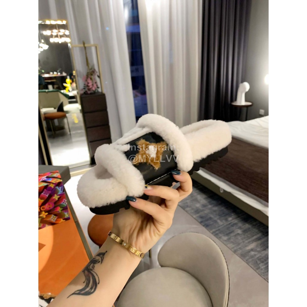 Lv Winter Fashion Wool Slippers For Women White