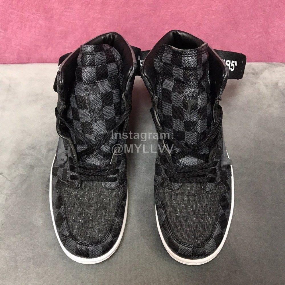Lv Co Branded Aj Leather High Top Sneakers For Men And Women Black