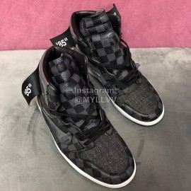 Lv Co Branded Aj Leather High Top Sneakers For Men And Women Black