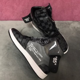 Lv Co Branded Aj Leather High Top Sneakers For Men And Women Black